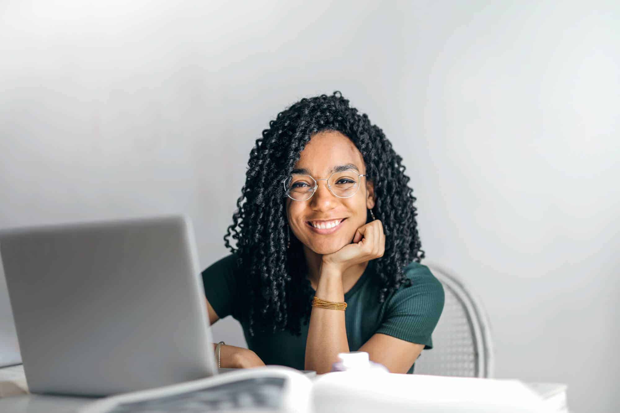 happy woman laptop
