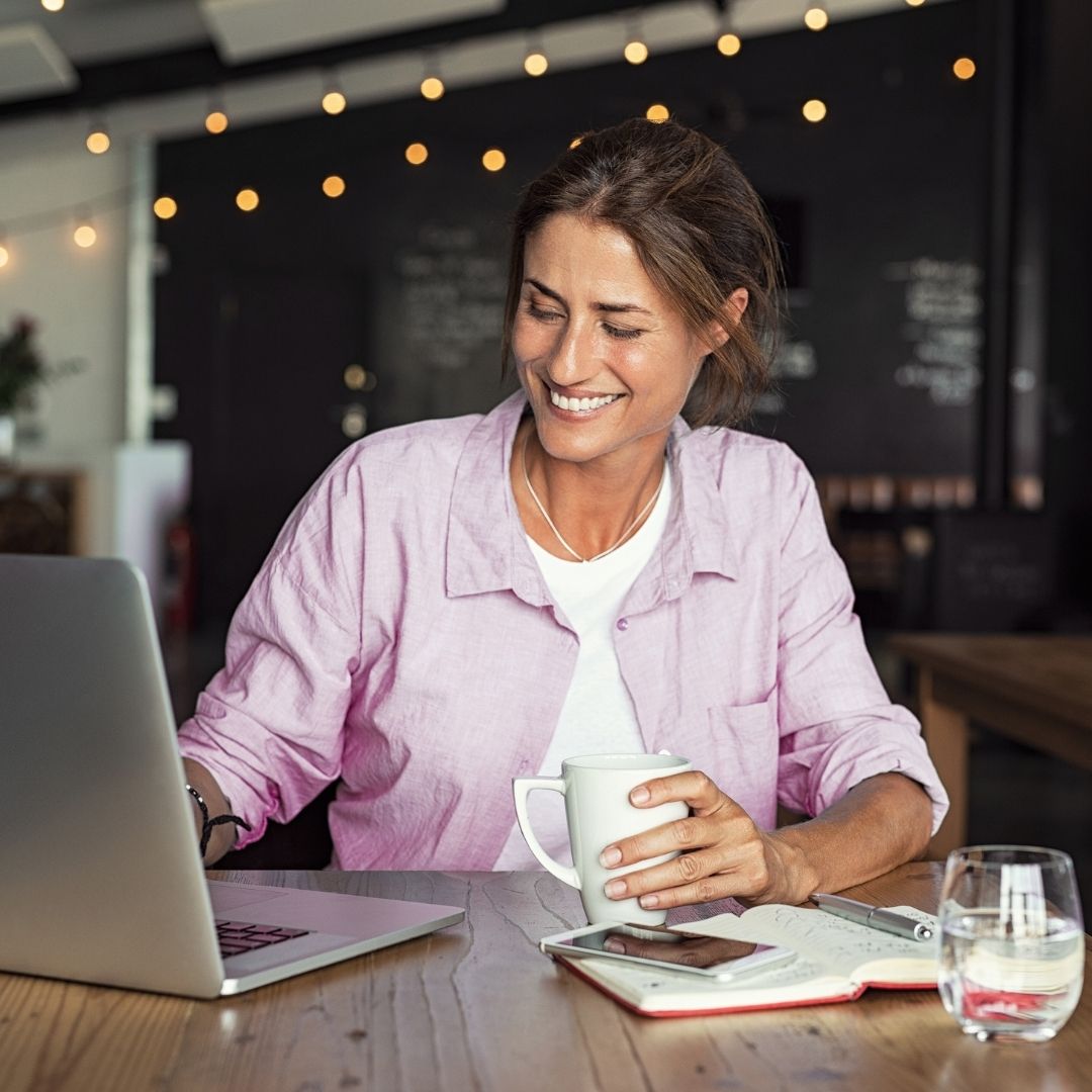 happy woman laptop